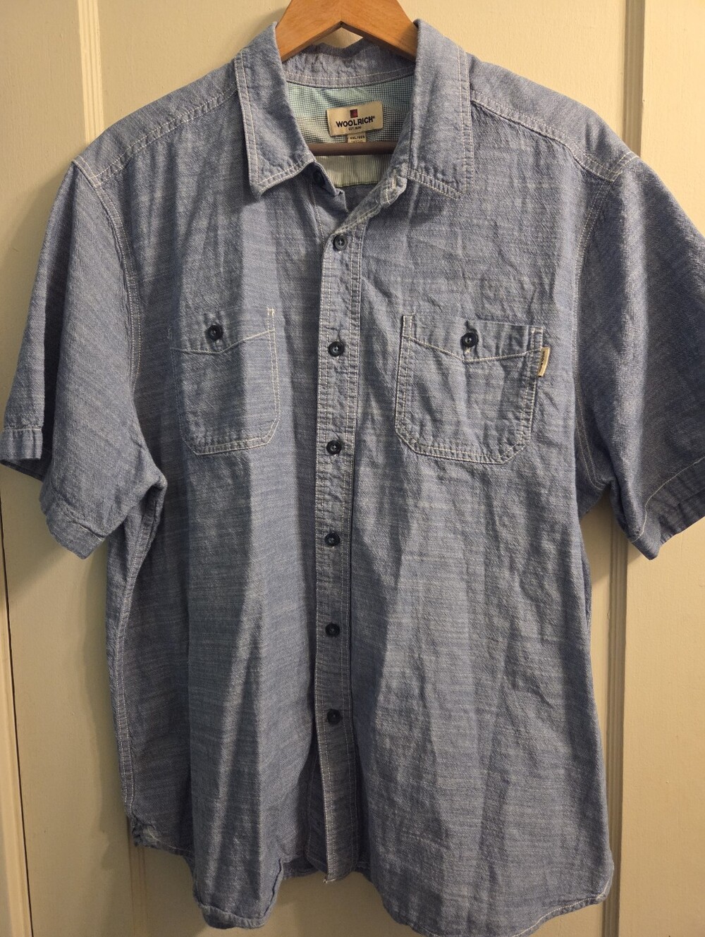 Woolrich Men's Light Blue 100% Cotton Short Sleeve Button Up Sz XXL